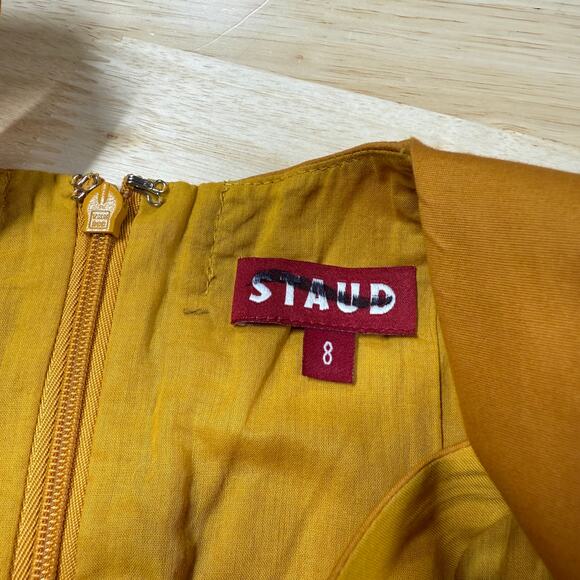 Staud Wells Maxi Stretch Cotton Fit & Flare Dress Honey Orange Size 8 Poplin - Picture 4 of 14